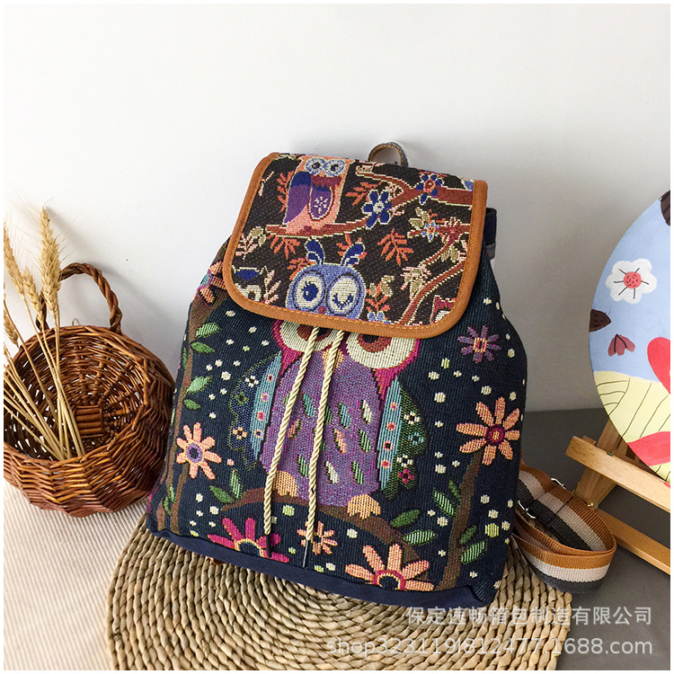 Foreign Trade Cross-Border Backpack Women's Casual Animal Drawstring Bag Retro Women's Large Capacity Schoolbag Drawstring Bucket Bag