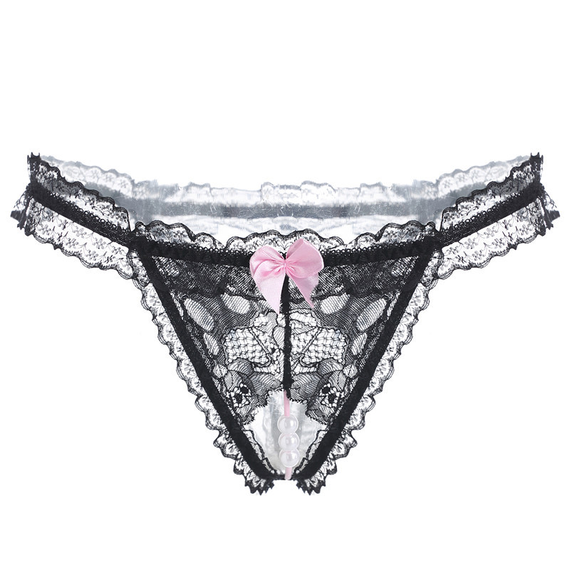 情趣内衣珍珠按摩开裆情趣内裤美臀透明性感丁字裤女蕾丝提臀t裤