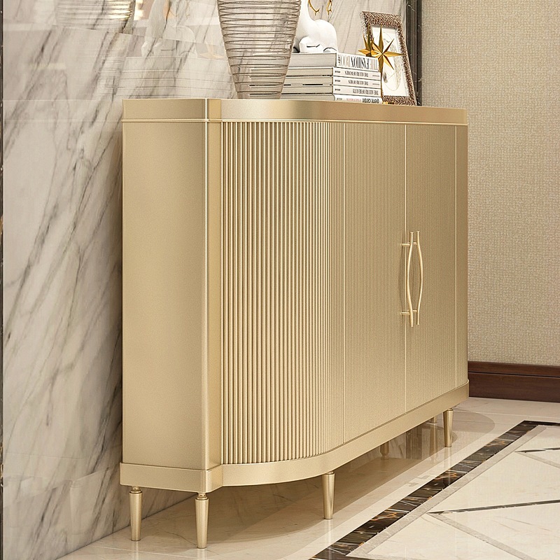 美式实木轻奢鞋柜港式玄关柜门厅装饰柜后现代卧室香槟色储物柜