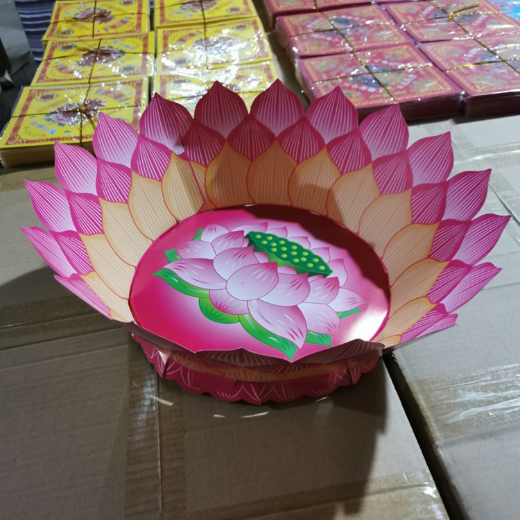聚宝盆莲花盆招财盆 佛教道教祭祀用品纸扎活烧纸冥币装金砖元宝