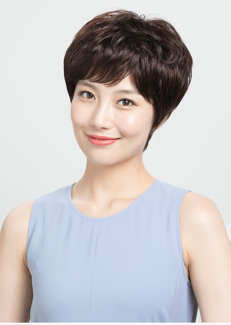 真人假发女短发真发女士中老年妈妈短卷发纹理烫假发套厂家批发