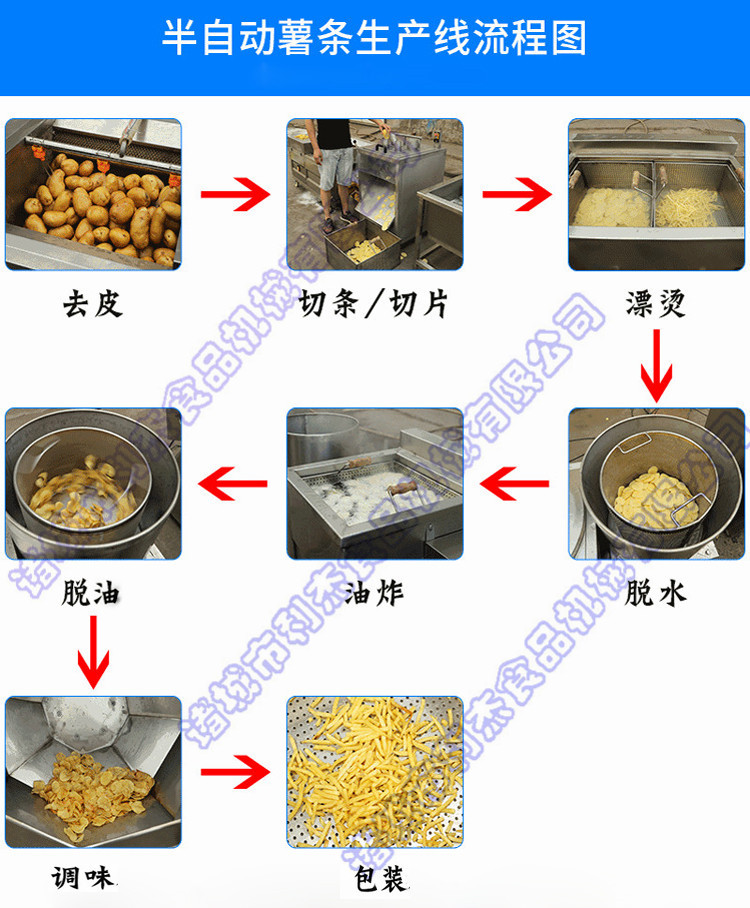 定制半自动薯条薯片生产线 油炸薯片生产线 香蕉片油炸流水线保修