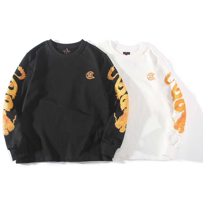 港风新款秋季陈冠希clot龙纹刺绣华人长袖毛圈圆领卫衣中国风男女