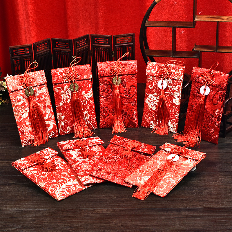 Creative Wedding Red Envelope Fabric Brocade Chinese Style Ten Thousand Yuan Fabric Red Envelope Festive Junior Saimen Wedding Red Packet Wholesale