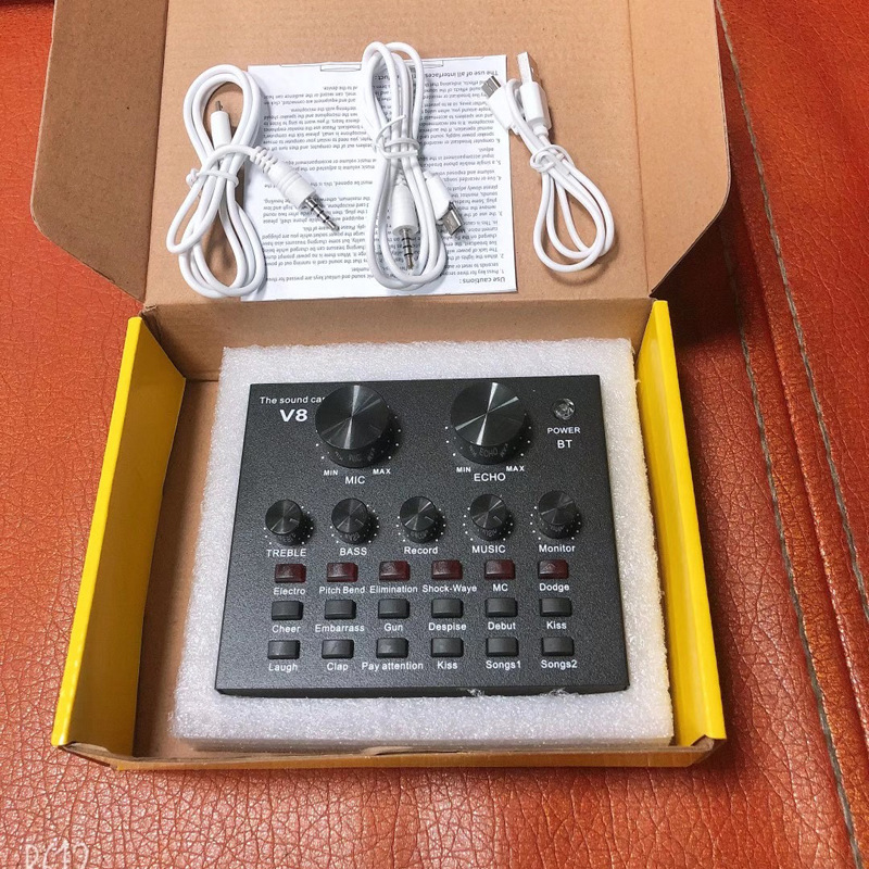 新款手机电脑通用麦克风蓝牙v8声卡套装直播主播喊麦变声器