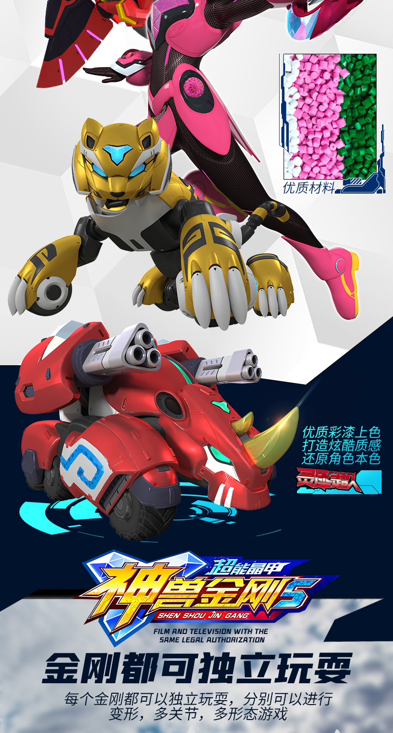 新南星神兽金刚5超能晶甲可动关节声光变形三形态夜光六合一玩具
