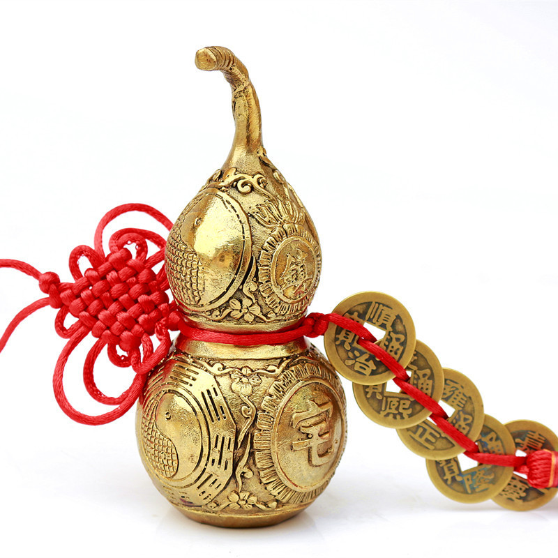 家居装饰品厂家批发铜器挂件平价大小号纯铜五帝钱铜葫芦风水摆件