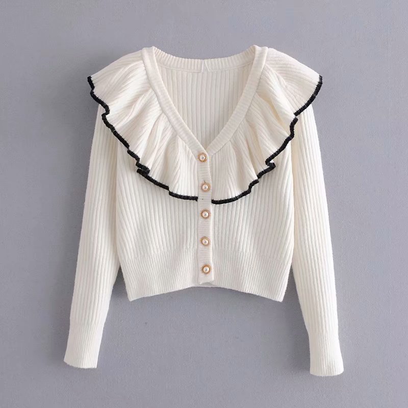 开衫毛衣荷叶领图片