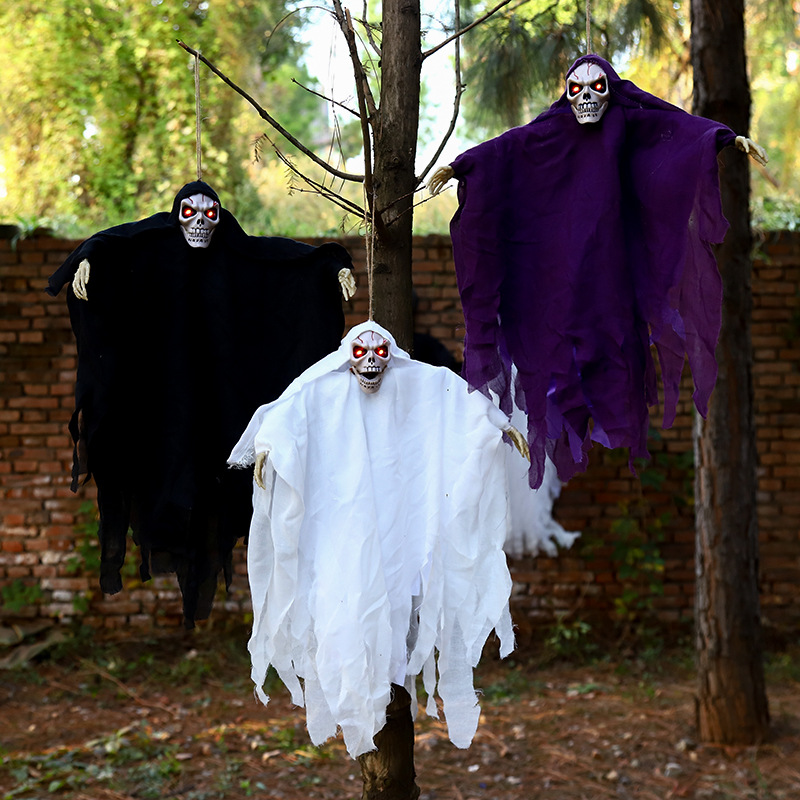 万圣节发光带声控吊死鬼逼真恐怖场景整蛊搞怪笼鬼头吊死鬼玩具
