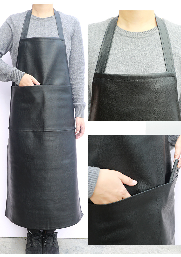 防水防油皮革围裙成人男女士厨房食堂长款pu围腰加厚工作软皮围裙