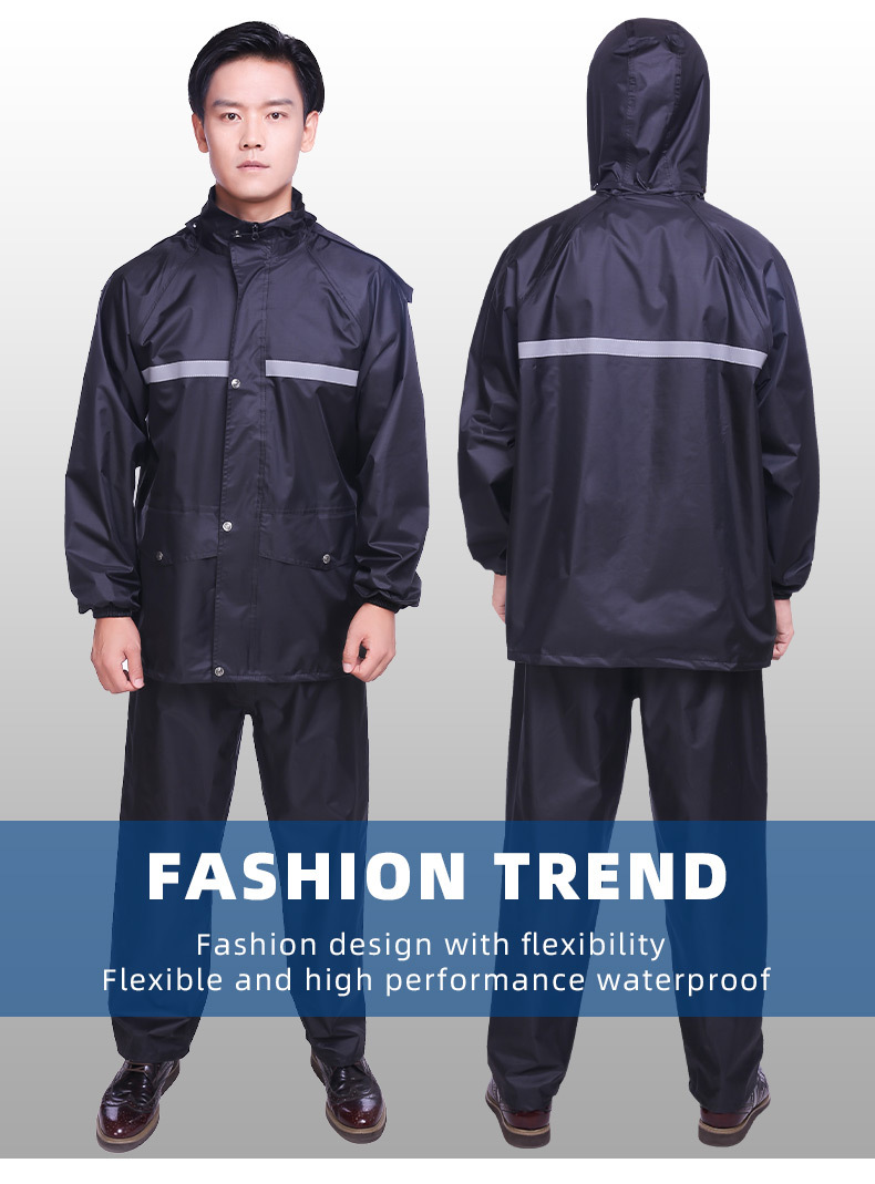 源头厂家款 反光雨衣套装 春亚纺套装 分体雨衣 成人徒步骑行雨衣