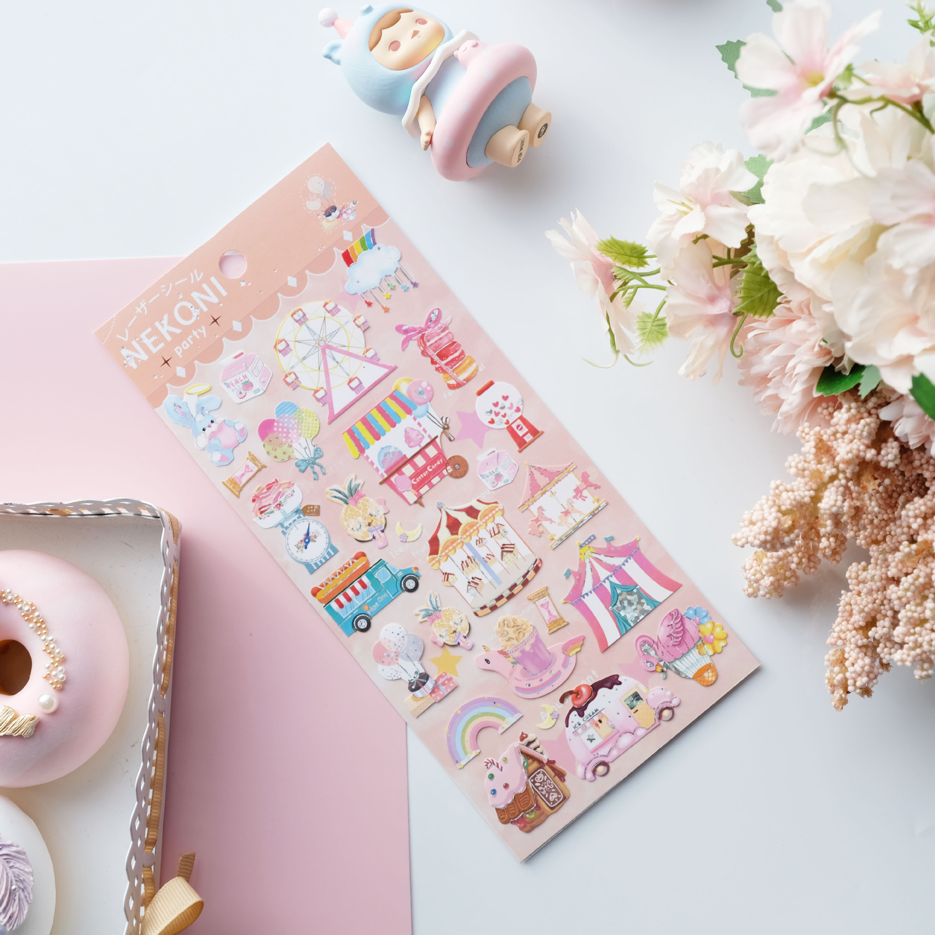 nekoni甜美冰淇凌色系春夏派对系列镀银防水手帐diy装饰平面贴