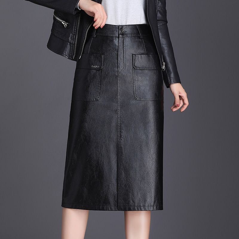 中长款pu皮裙半身裙女秋冬季2020新款高腰包臀裙皮包群一步裙