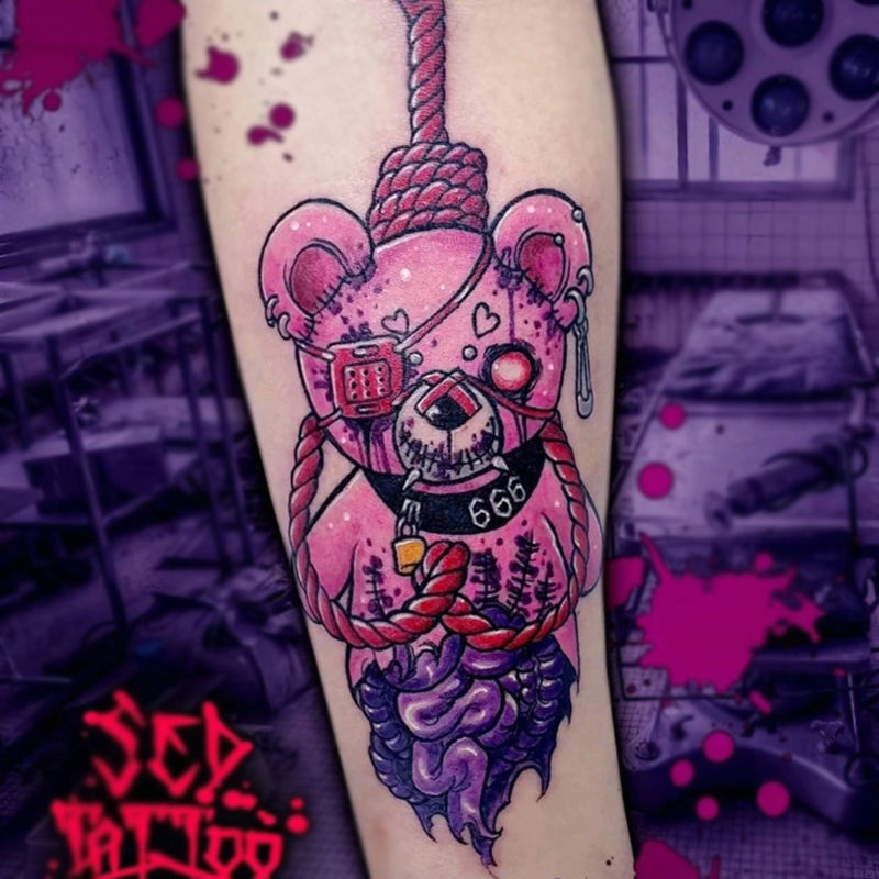 ins纹身贴防水持久黑暗系暴力熊欧美可爱卡通个性花臂防汗逼真