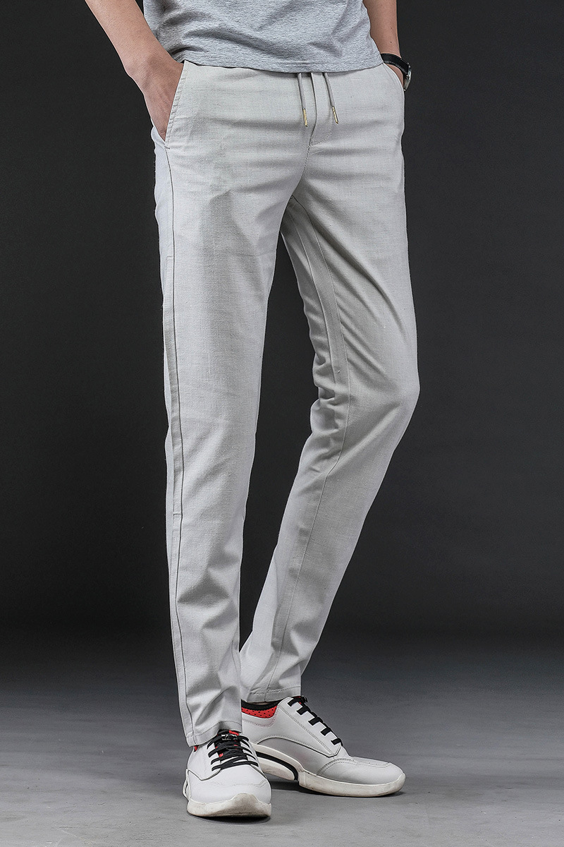 2020男士休闲裤夏季薄款男裤亚麻时尚潮牌男装松紧腰长裤子修身款