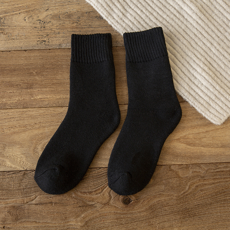 带吊牌秋冬款50g男士保暖毛圈袜棉中筒纯色棕色棉加厚棉袜情侣款