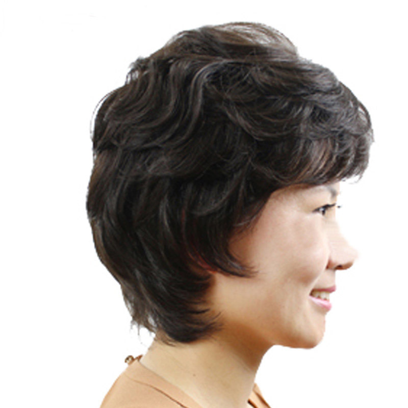 真发假发女士全头套真人发丝斜刘海短发全手织许昌假发厂家直销