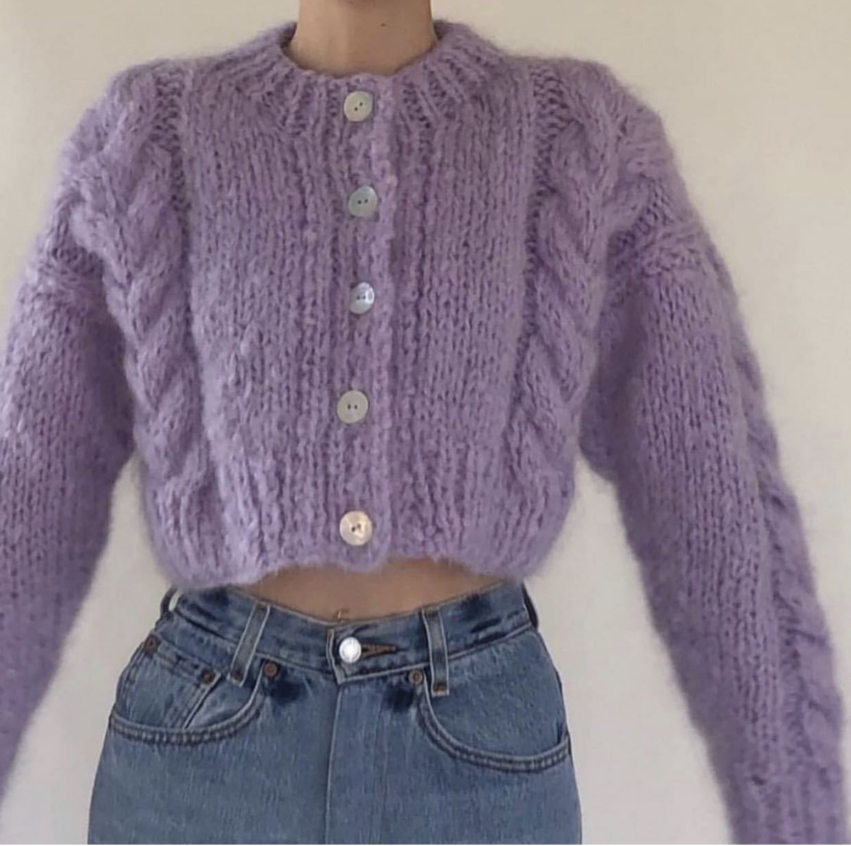 2020欧美秋冬跨境高腰短款纯手工棒针麻花编织外套毛衣女cardigan