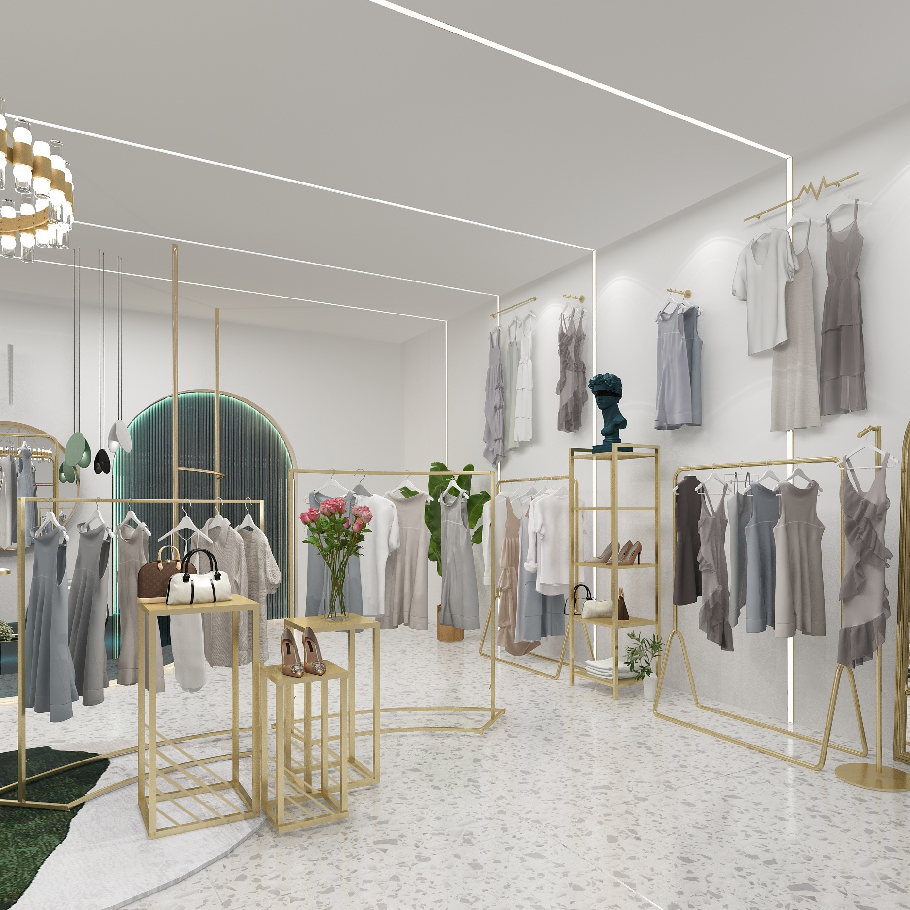 纳米金色服装店展示架落地式衣服店陈列货架男女装店展架中岛简约