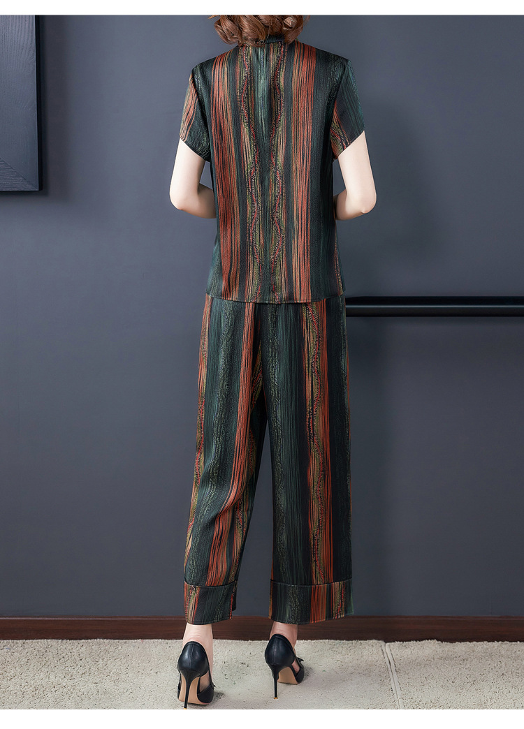 大码妈妈夏装阔腿裤时尚气质优雅大方宽松仿真丝两件套货号am9026