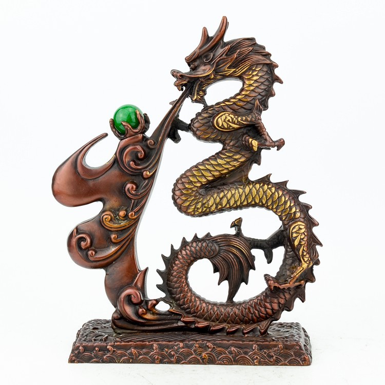 批发精工纯铜 仿古龙戏珠摆设 吐球 祥龙纳福工艺品办公室摆件