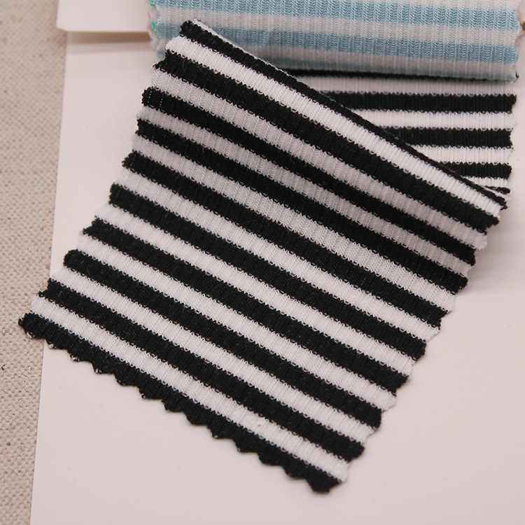 220克人棉彩条罗纹布横间彩虹条纹时装针织面料打底女装童装布料