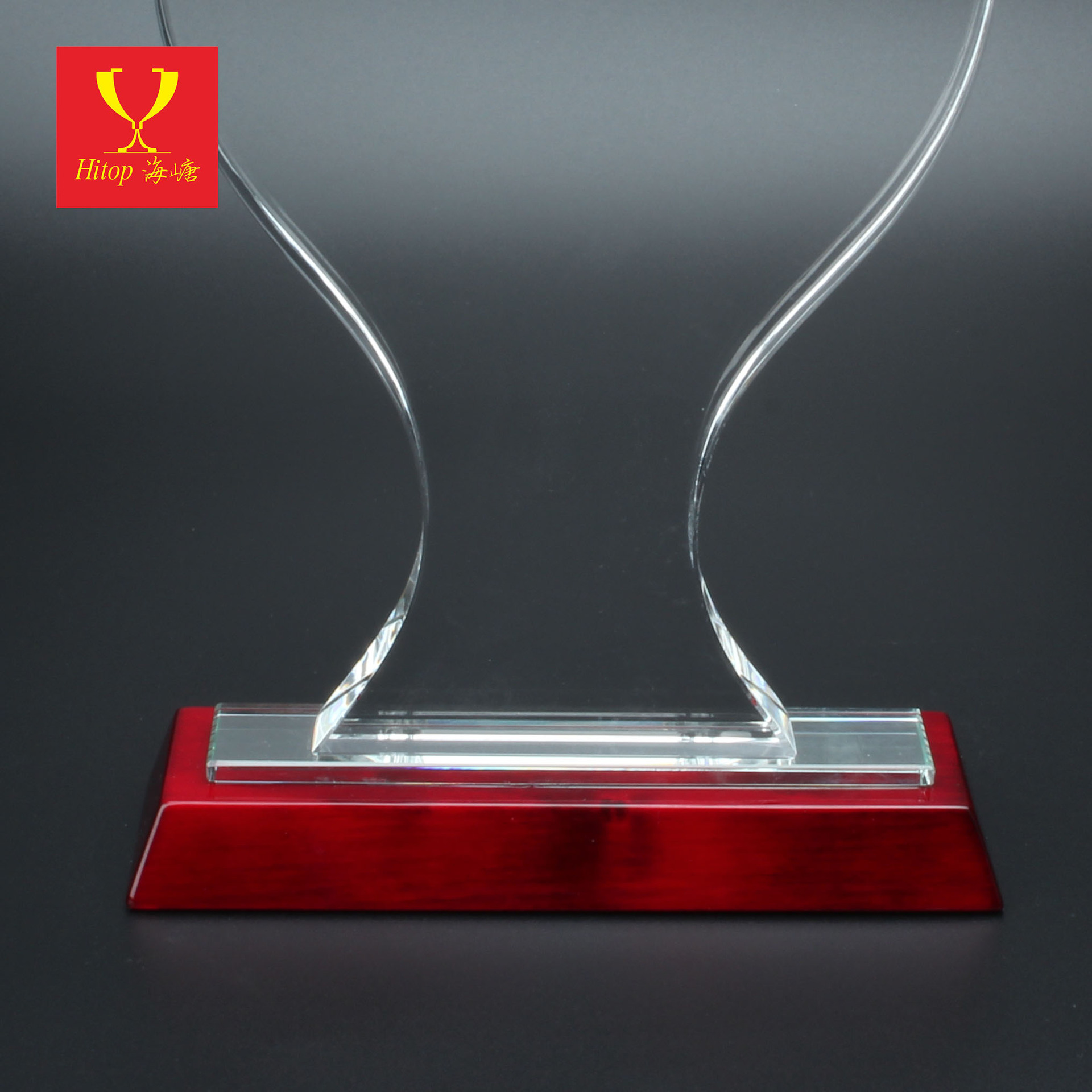 海嵣水晶奖杯 钢琴漆底座冠军工艺品奖杯 定制竞赛政府学校颁奖