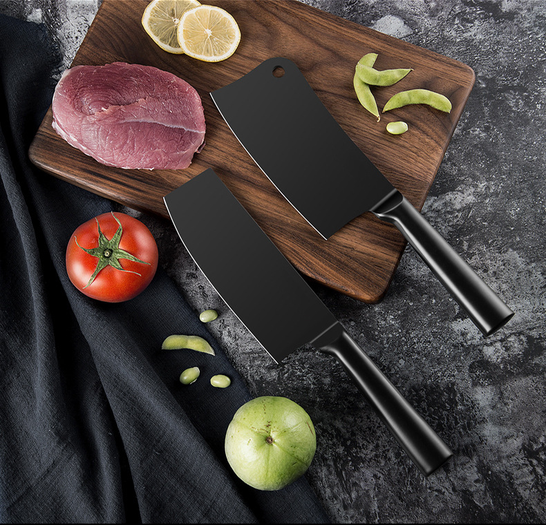 不锈钢全黑色直柄空心柄黑色刀砍刀小菜刀日式刀万用刀4件套菜刀