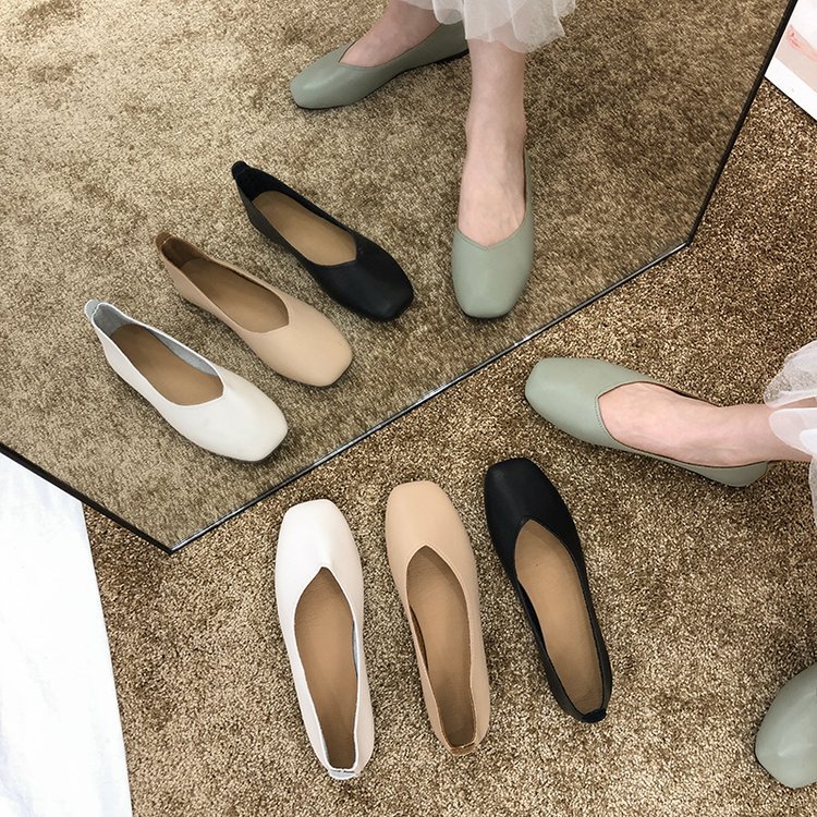 Pumps Women's 2021 Autumn and Summer New Fashion Korean Style Square Toe Low-Cut Flat Shoes Fairy Style Soft Bottom Slip-on Pumps