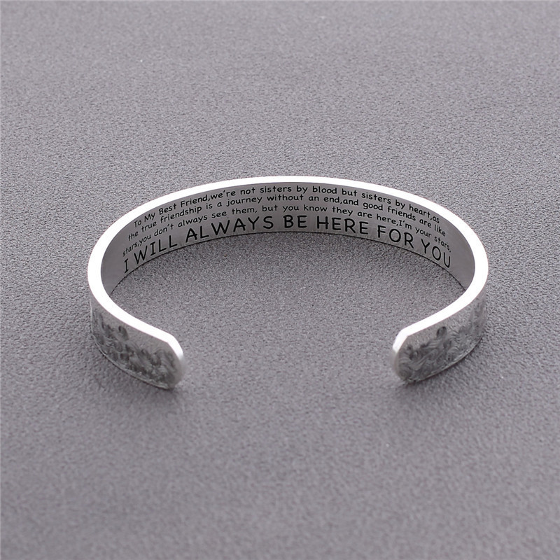 英文刻字 best friend 友谊手环 10mm波浪纹钛钢手镯批发