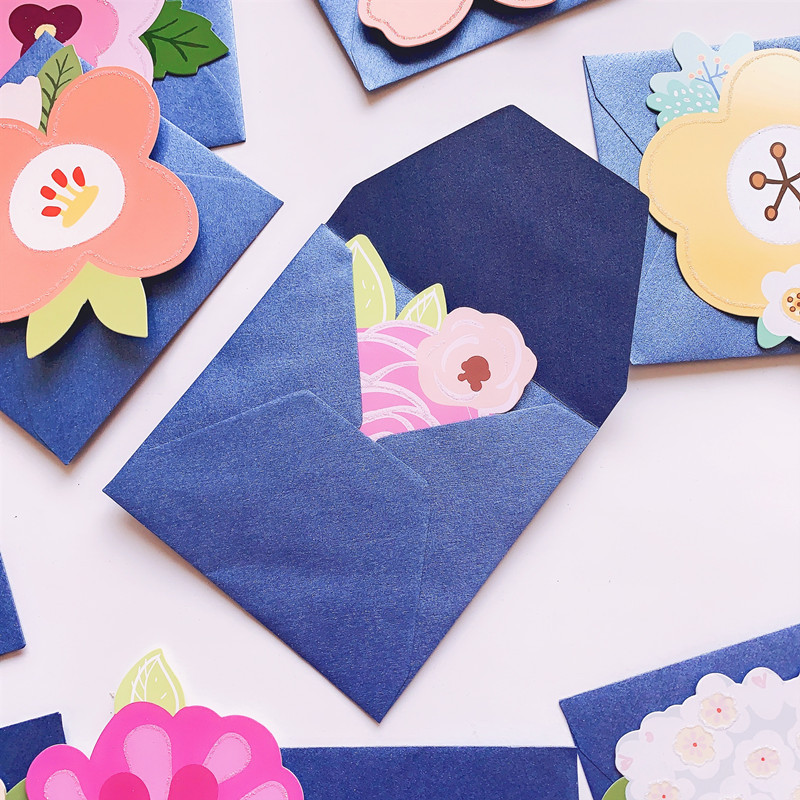 韩国创意小花朵造型圣诞节新年贺卡祝福卡留言心愿小卡片纸带信封