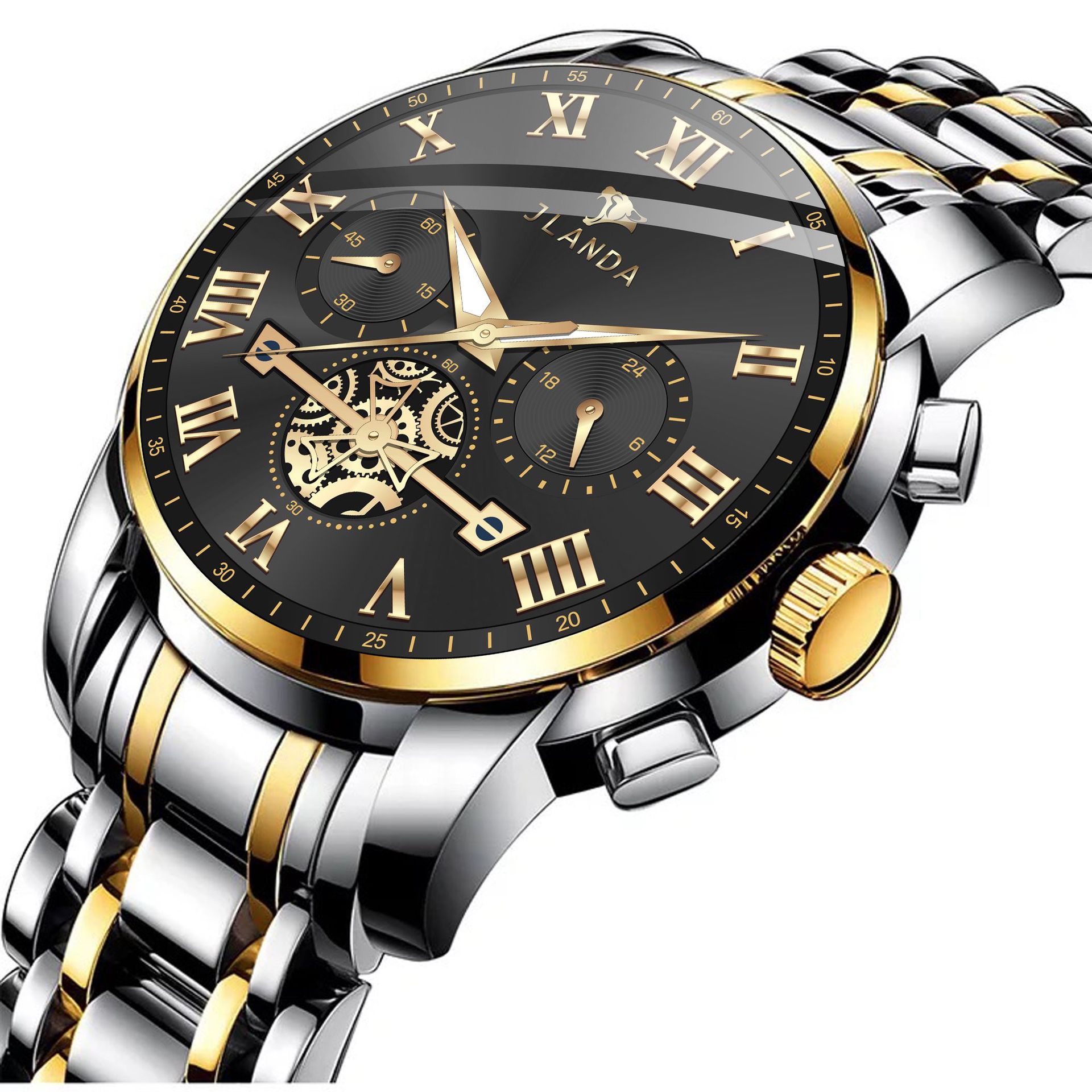 手表jlanda金丰达男表双日历钢带手表watch夜光石英表men watch
