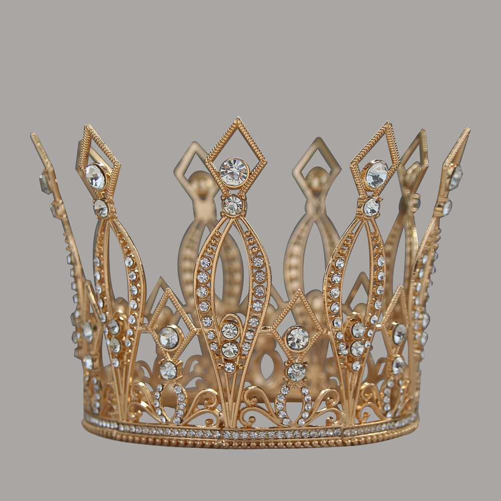 欧美新娘整圆皇冠头饰合金镶钻立体女王冠凤冠跨境头冠发饰品厂家