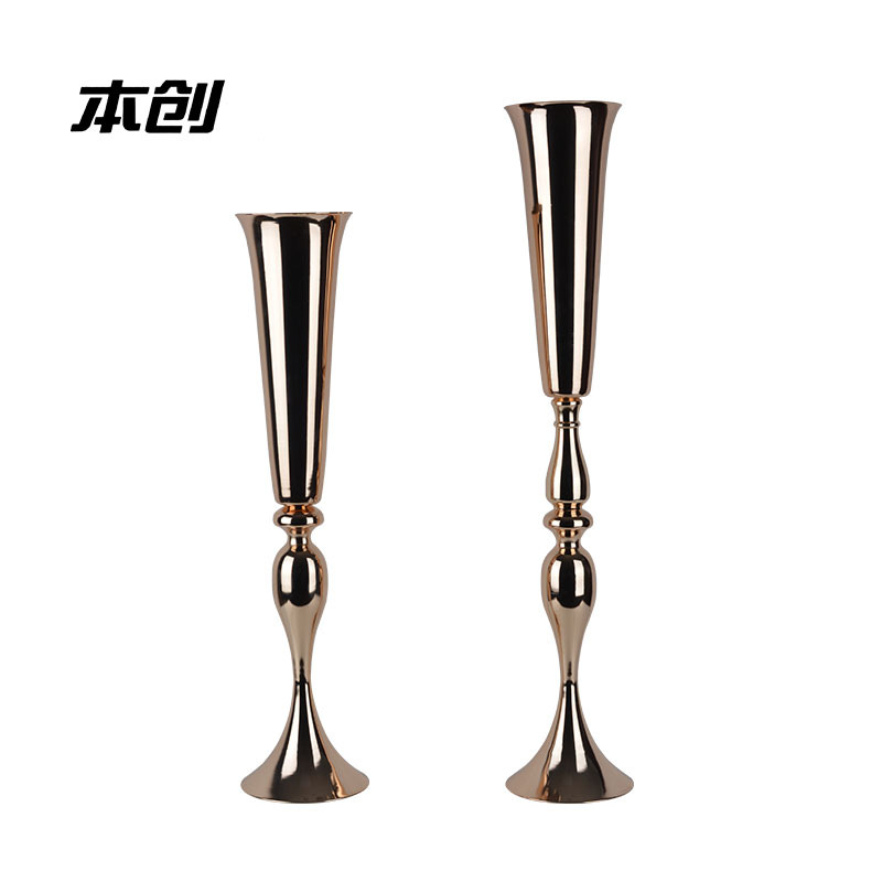 Wedding Supplies Wrought Iron Golden Flower Stand Road Lead Flower Device Wedding Decoration Horn Vase Dining-Table Decoration Flowerpot Decoration