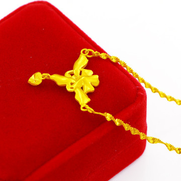 镀金项链女锁骨链礼物 欧币花朵吊心结婚项链时尚仿黄金饰品