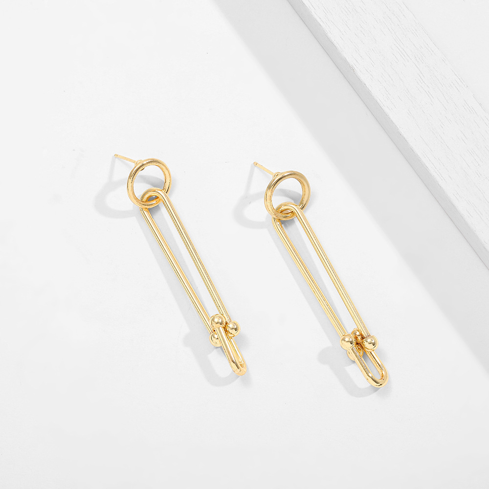 简约复古个性耳坠长椭圆形扣针别针耳环欧美流行洋气不锈钢女耳饰