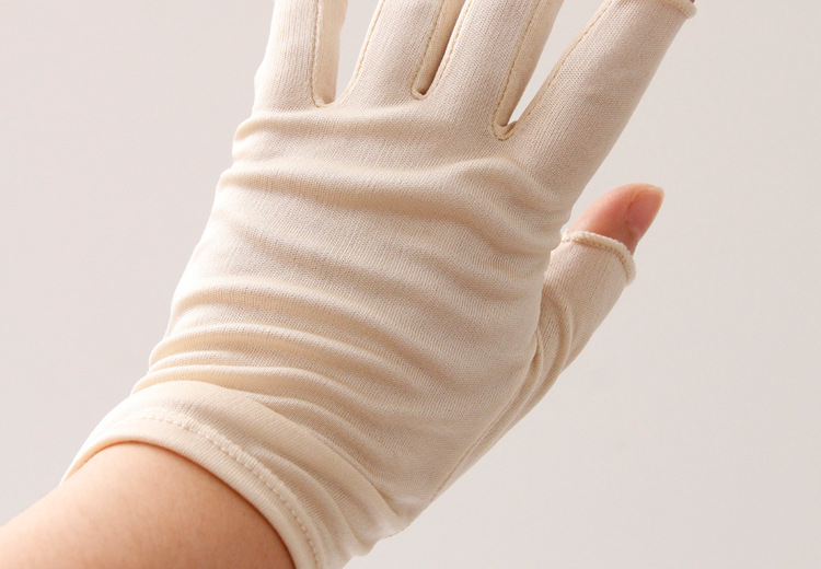 素锦针织触屏真丝半截触屏夏季防晒可打字桑蚕丝面料半指手套女士