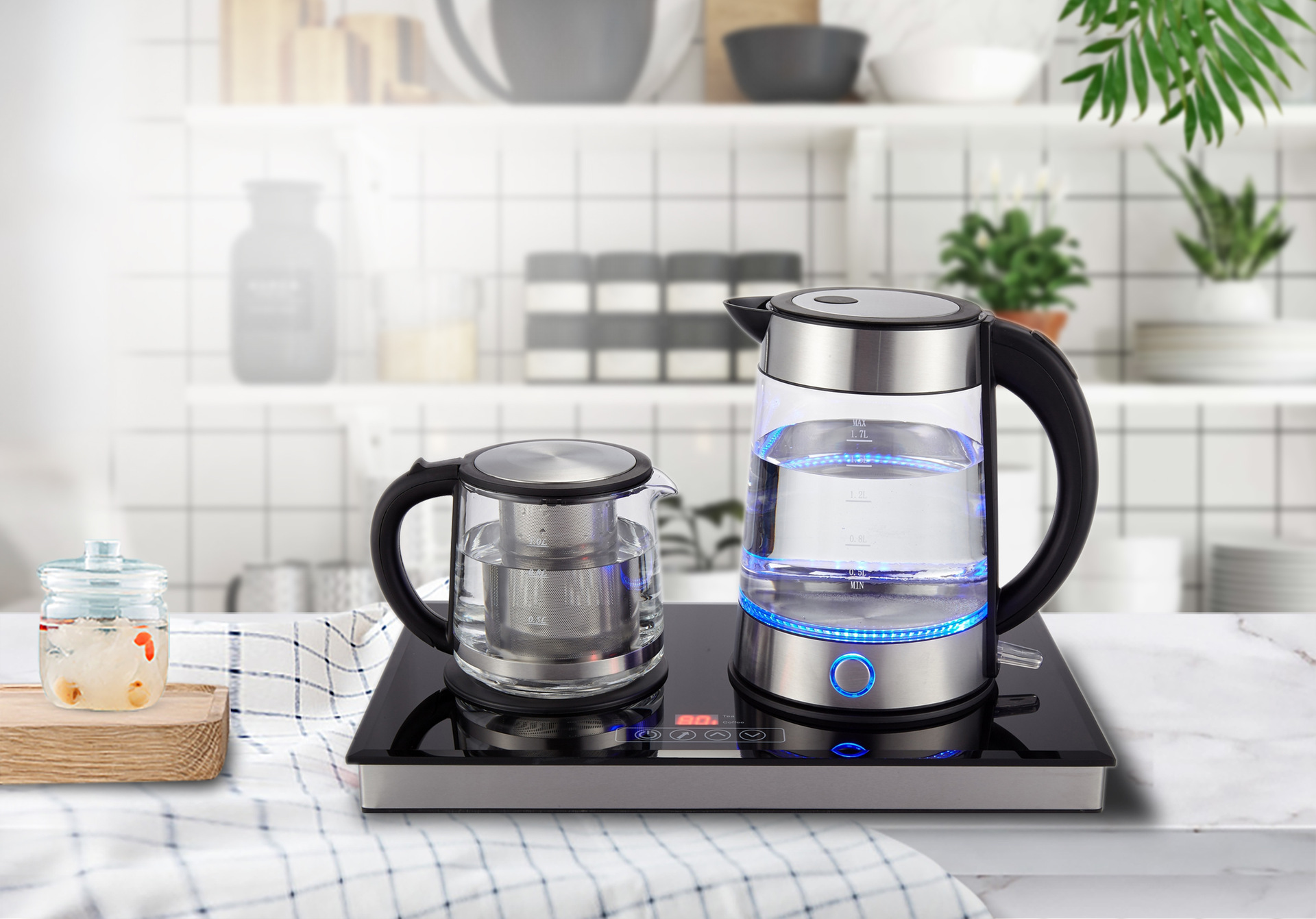 玻璃电热水壶小家电组合套装保温茶具不锈钢触屏电水壶推荐礼品