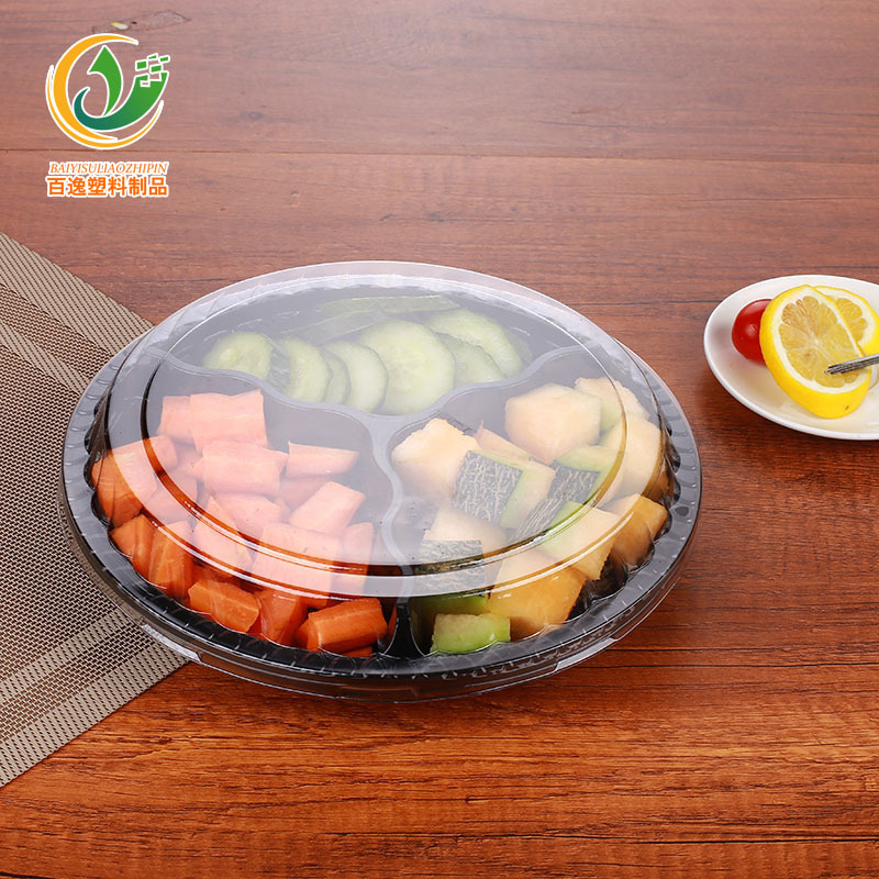 Disposable Fruit Fishing Platter Plastic Box Fruit Cutting Box round Fruit Salad to-Go Box Fresh Fruit