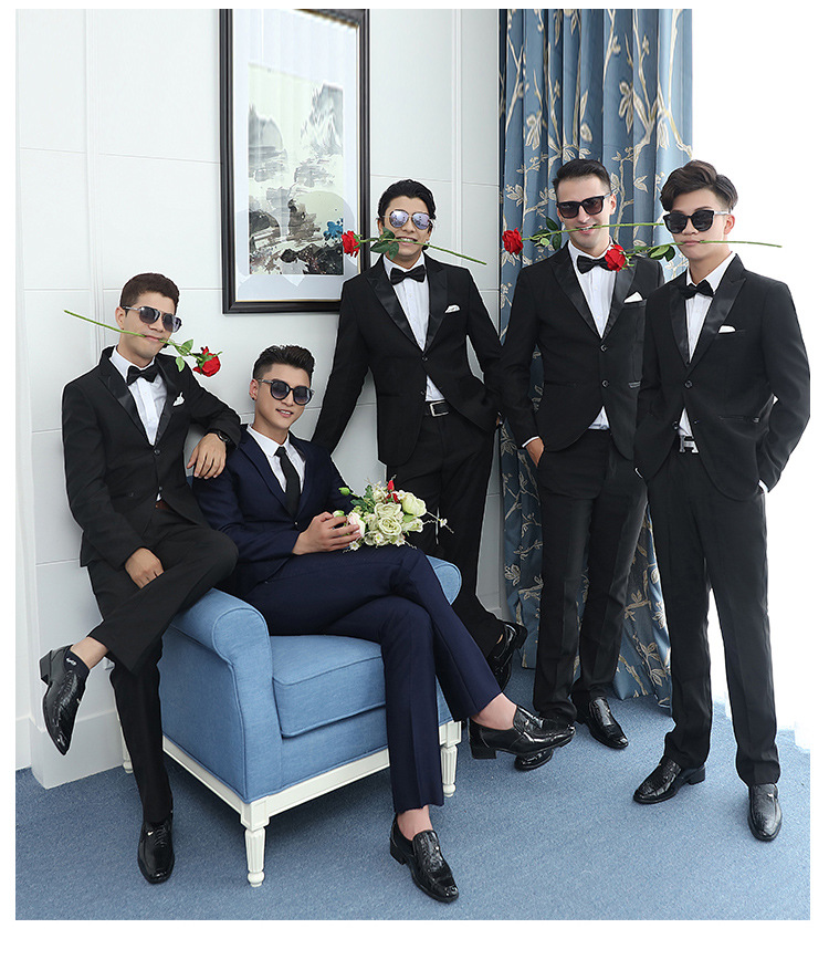 伴郎服兄弟团男青年结婚西装黑修身合唱演出西服学生毕业拍照班服
