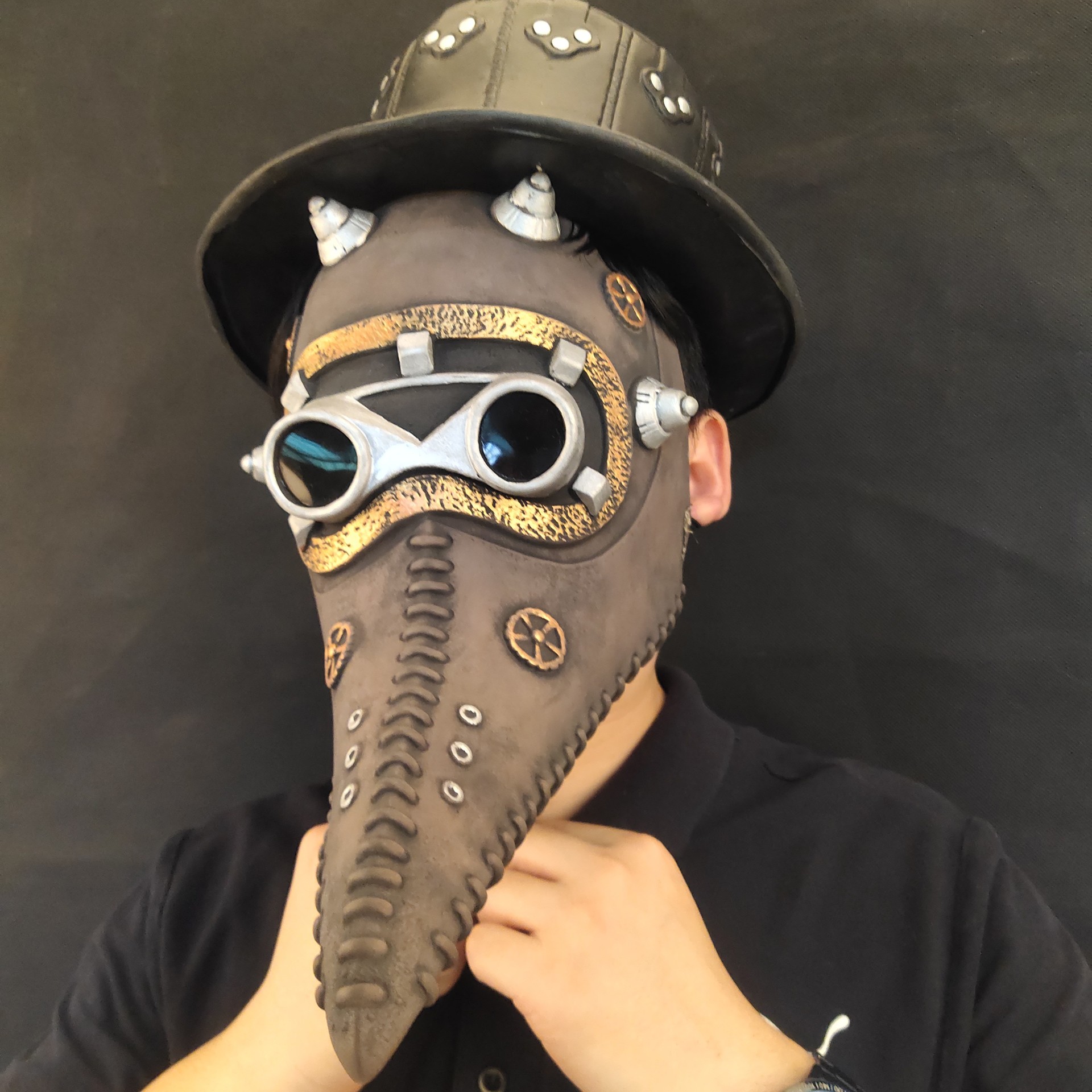 万圣节新品瘟疫医生面具乳胶长鸟嘴面具乌鸦头套黑白色银色 mask