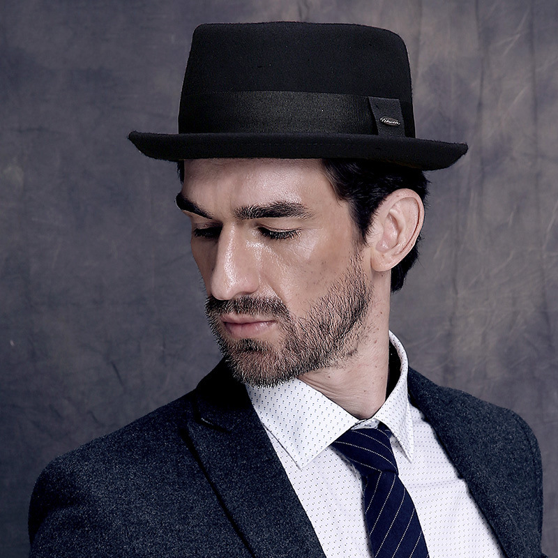 荣美帽业秋冬季英伦复古爵士帽 男士礼帽保暖时尚羊毛呢帽子批发