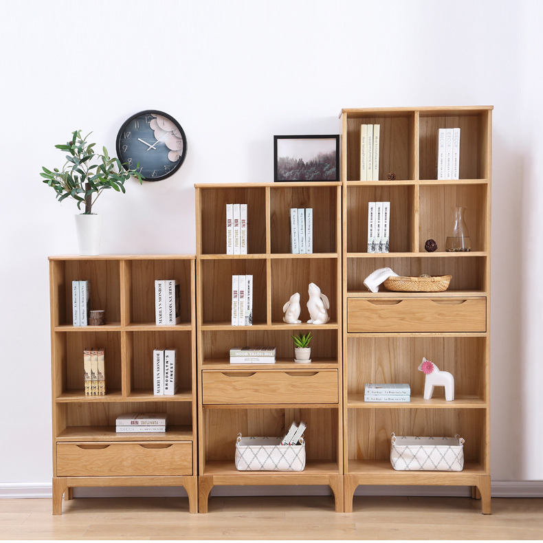 toya北欧实木组合书架松木书房家具带抽屉置物架简约书柜工厂直供