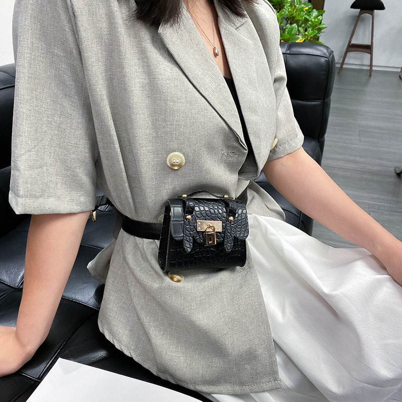 Women's Waist Bag New Crocodile Pattern Belt New Mini Chain Decoration Belt Bag Crossbody Small Bag Trendy Cool