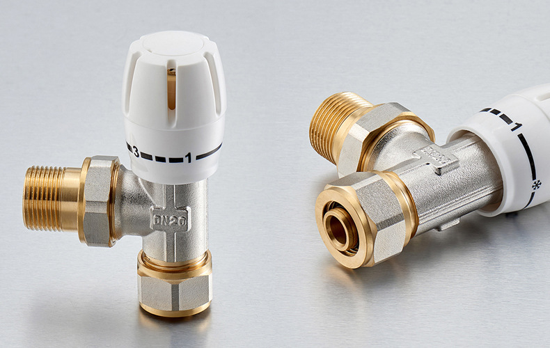 桥盾阀门角式温控阀4分6分暖气散热器铝塑管专用卡套调节阀家装款