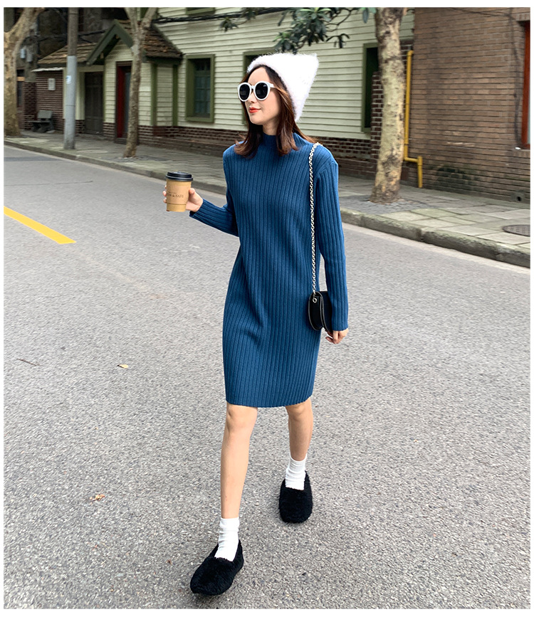 打底毛衣女2020洋气秋冬连衣裙针织中长款半高领内搭外穿毛衣裙潮