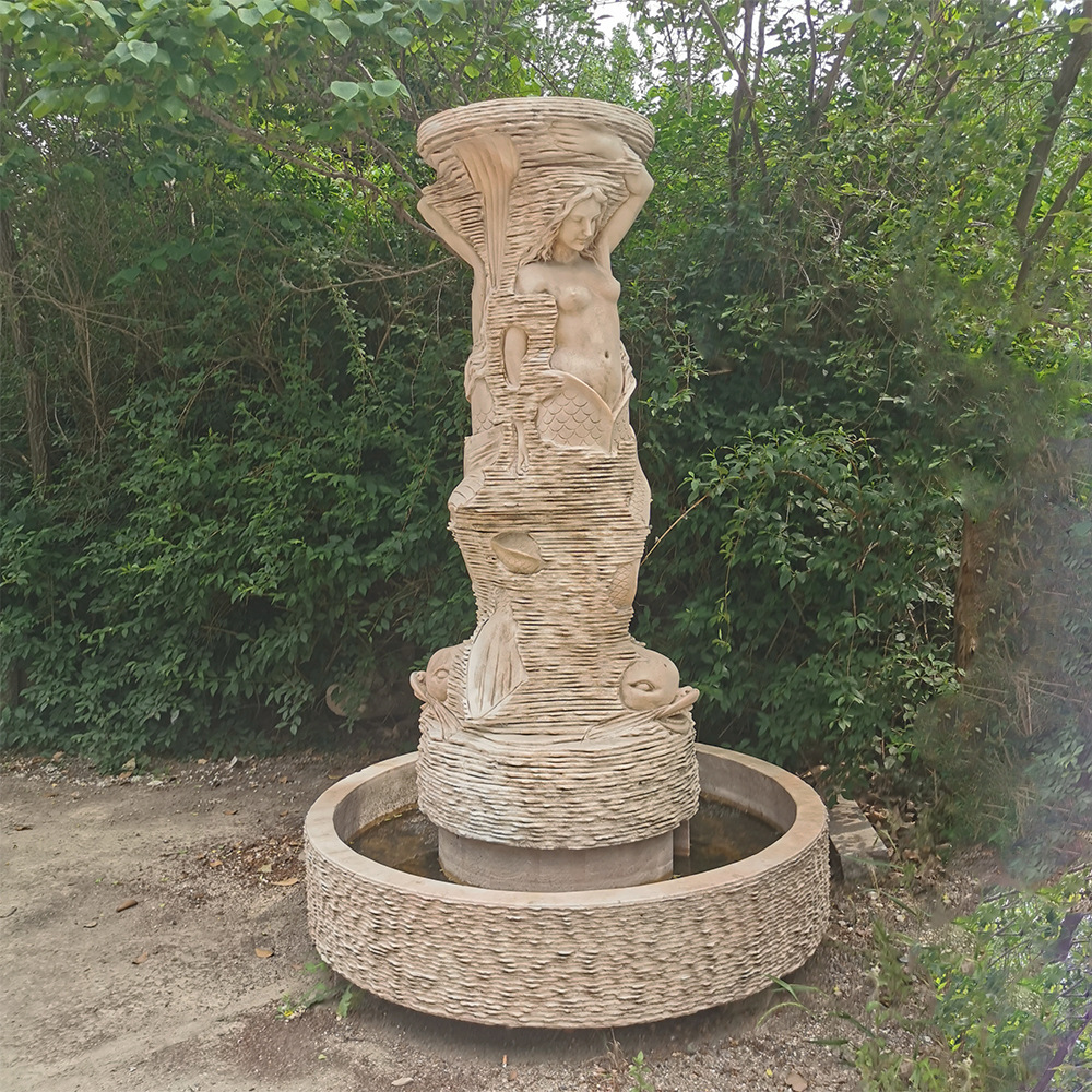 工厂现货 西方女性人物景观大理石喷泉 定制小区花园欧式石雕喷泉