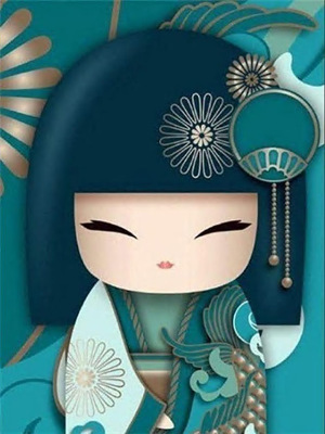 日本和服卡通娃娃绿色服饰女孩钻石画