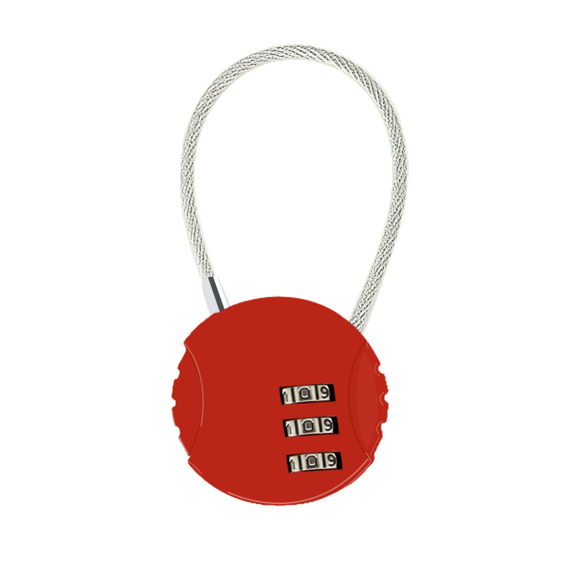 彩色圆形钢丝绳箱包拉链锁健身房更衣室学生寝室门锁储物柜锁头