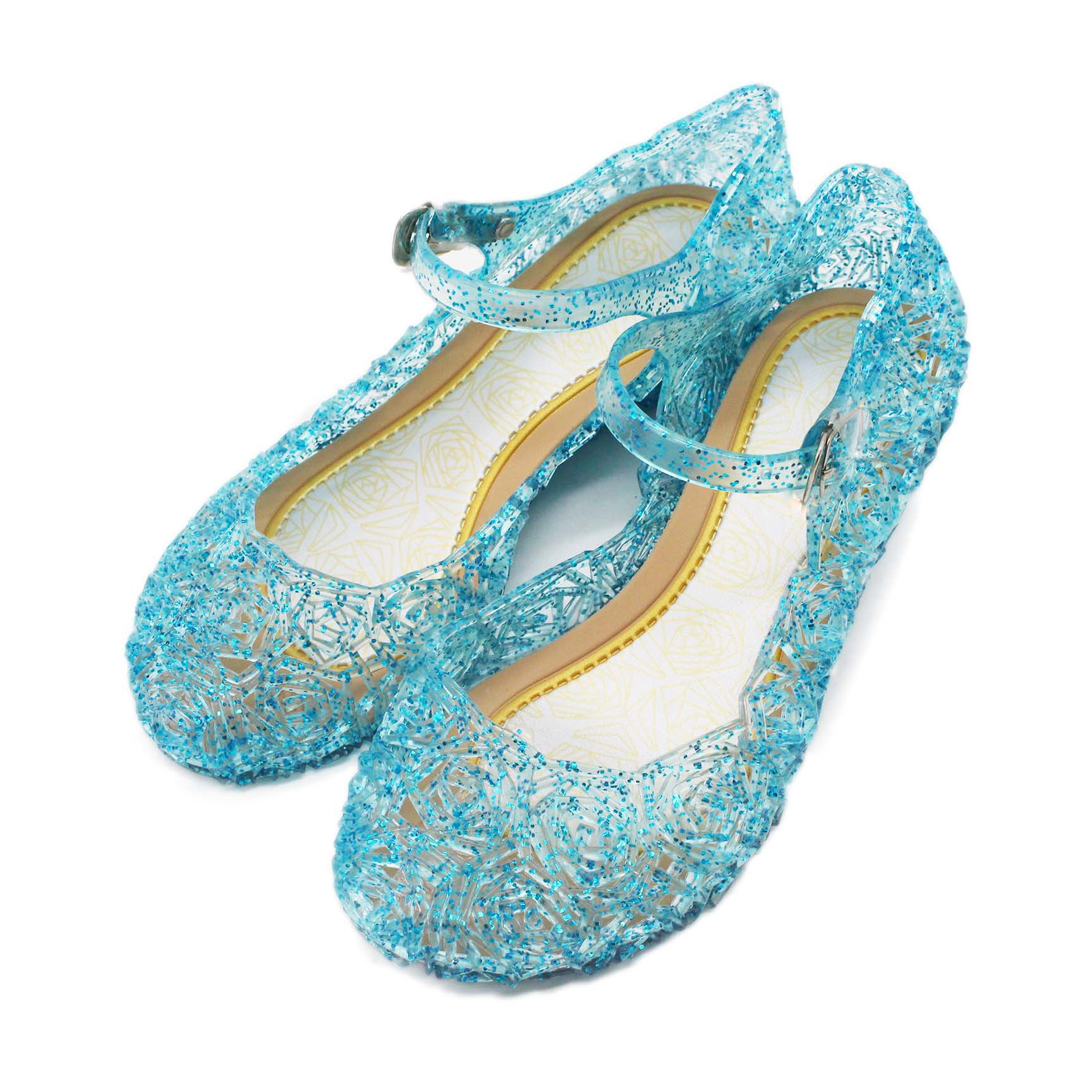 批发亚马逊wish冰雪奇缘艾莎女童凉鞋果冻水晶鞋儿童坡跟公主鞋